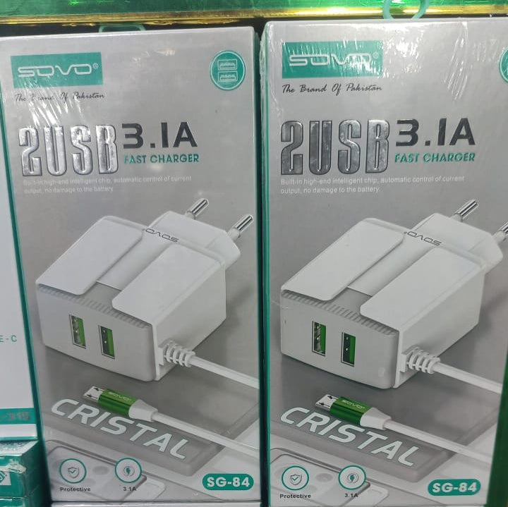 Sovo Sg-84 Crystal 3.1-amp 2usb Micro Cable Fast Charger