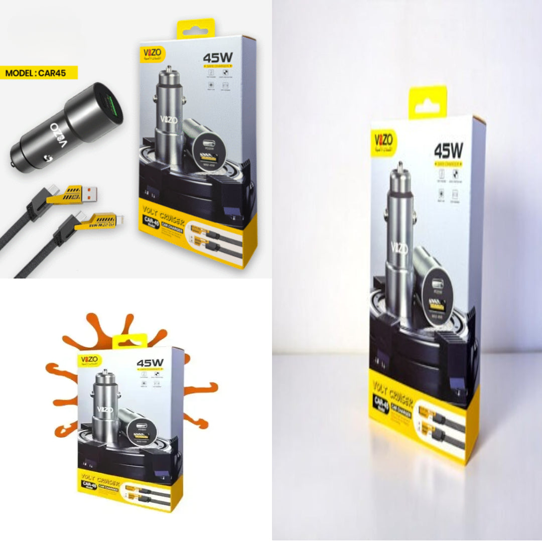 Car45 Volt Series – Dual Port Smart Car Charger (with V999 4-in-1 Cable)