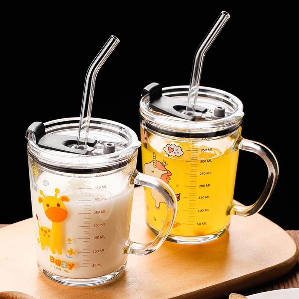 Unicorn Shape 350 Ml Glass Mug - With Straw & Lid (unicorn shape )