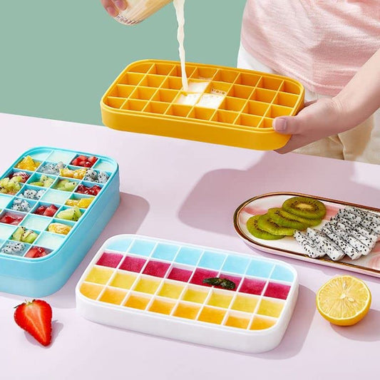 32 Grid Silicone Ice Cube Tray With Lid Cover (random color)