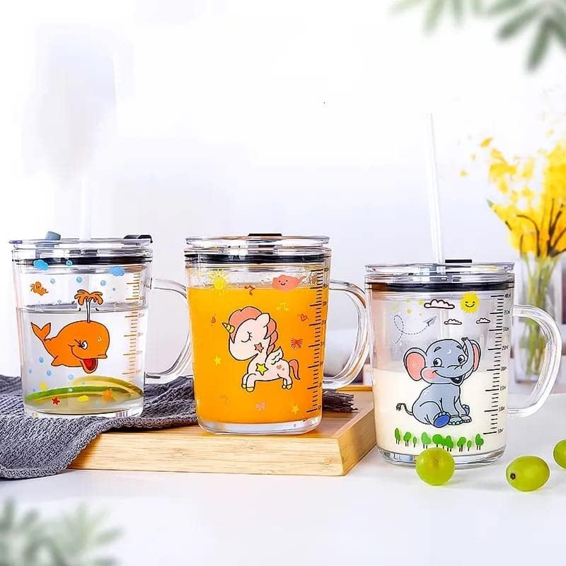 Unicorn Shape 350 Ml Glass Mug - With Straw & Lid (unicorn shape )