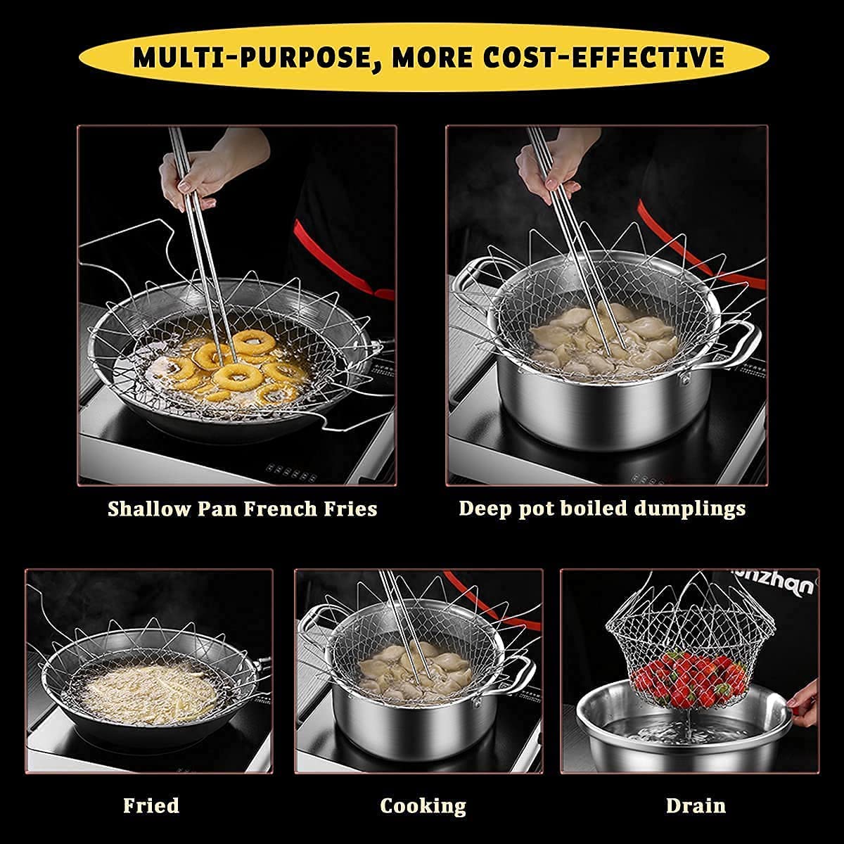 Stainless Steel Multi-functional Foldable Cooking Chef Basket