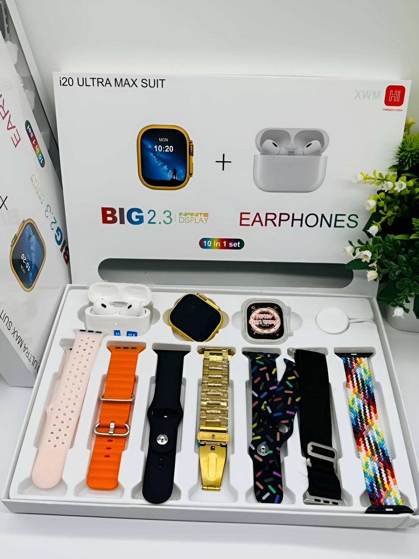 I20 Ultra Max Suit Smart Watch 10 In 1 Box 2.3inch Large Screen With 7 Strips With Airpods2 (random Color)