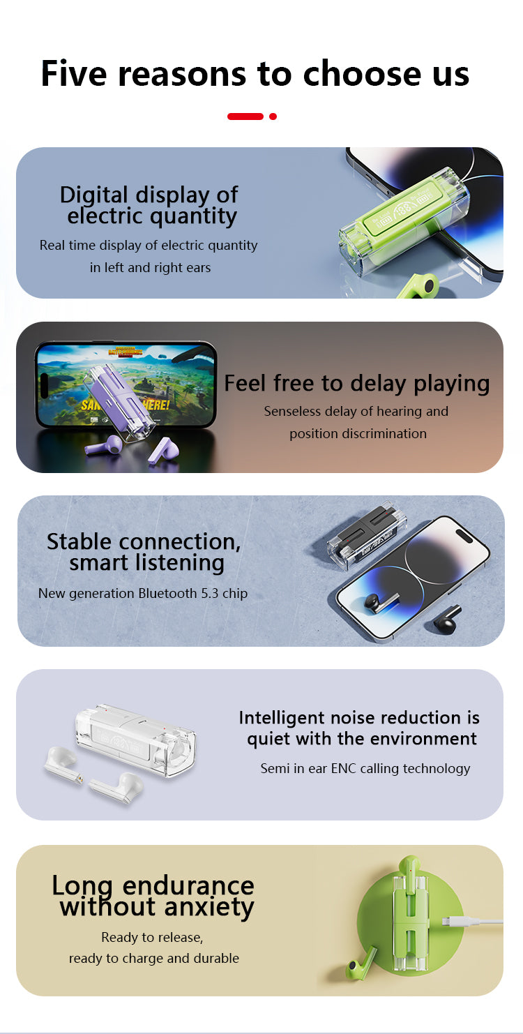 Tws Bh15 Music Wireless Bluetooth Ear Buds - Transparent (random color)