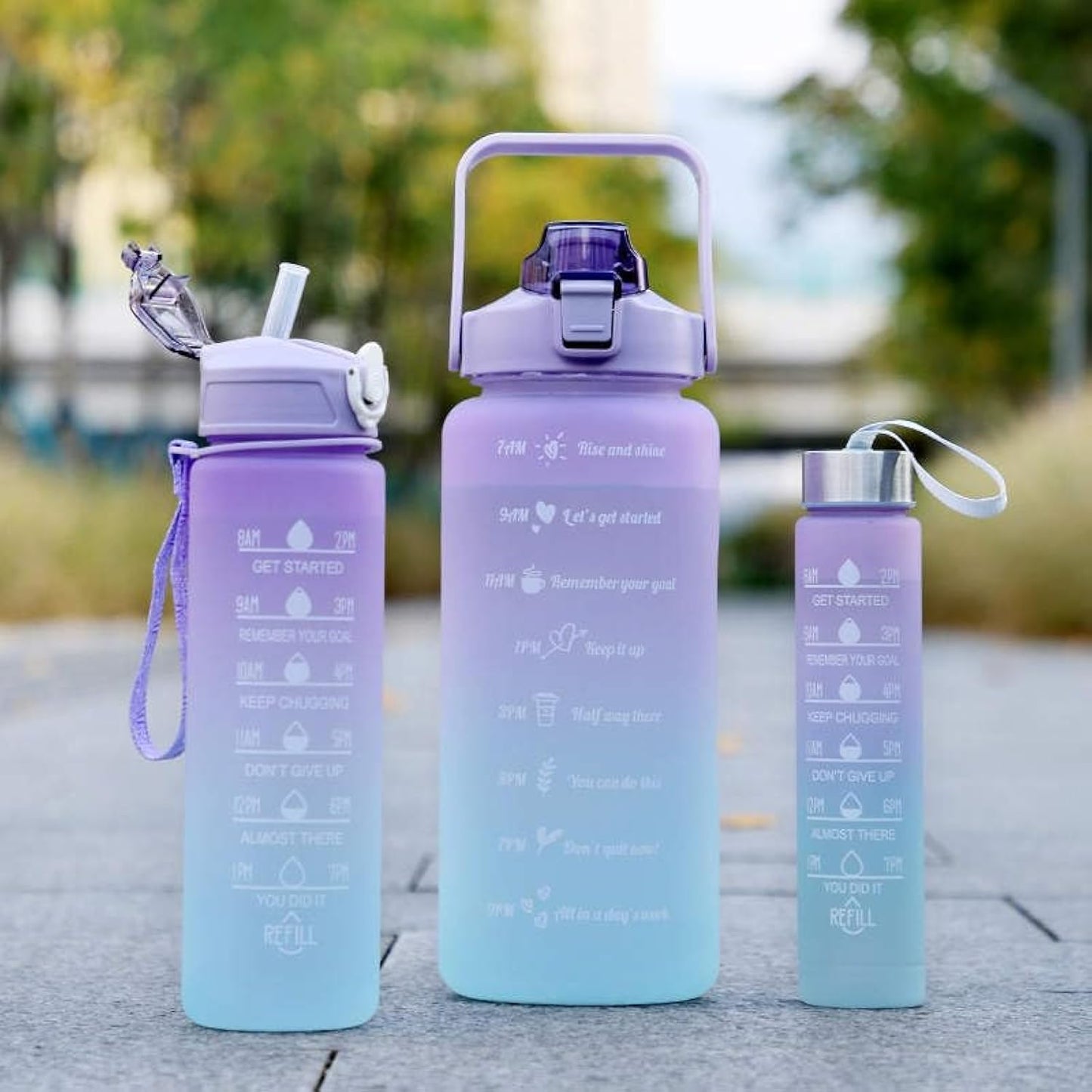 Sports Water Bottles 3 Pcs Set With Motivational Time Marker & Leak Proof Flip Top Lid (random Color)