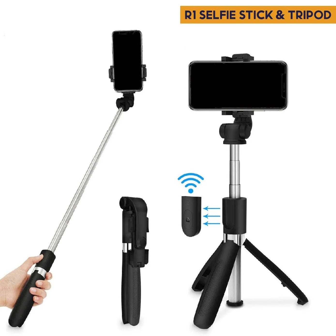 Selfie Stick Tripod R1s Bluetooth Remote Control Tripod - With Wireless Remote Shutter & Light
