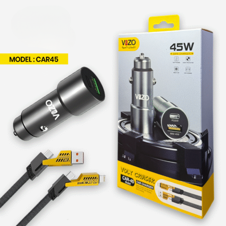 Car45 Volt Series – Dual Port Smart Car Charger (with V999 4-in-1 Cable)