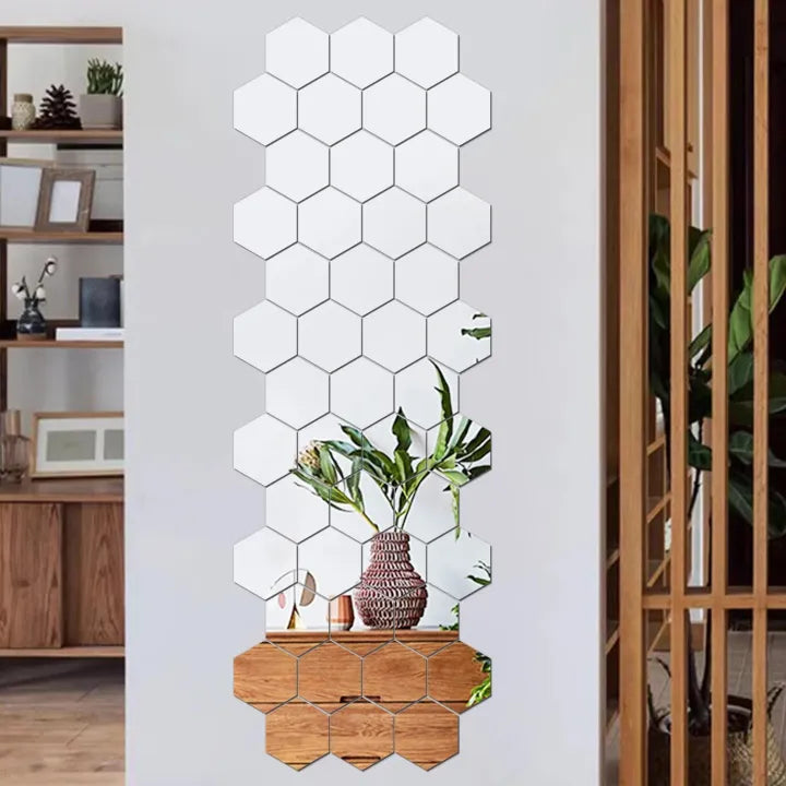 3d Acrylic Hexagon Simple Mirror - Pack of 12