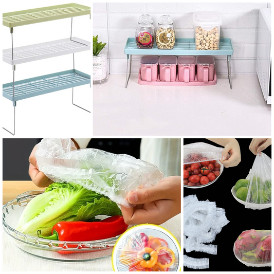 (2 In 1) Stack- Up Shelf And Disposible Food Bag (100 Pieces) (random color)
