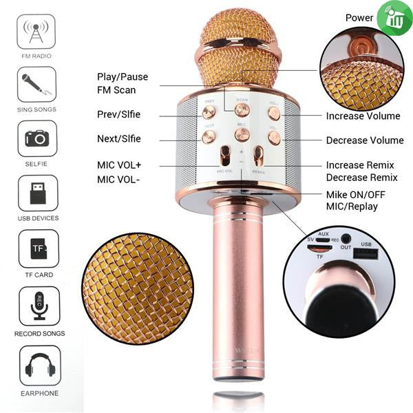 Bluetooth Microphone Karaoke Wireless Speaker Mic Ws-858 Ktv