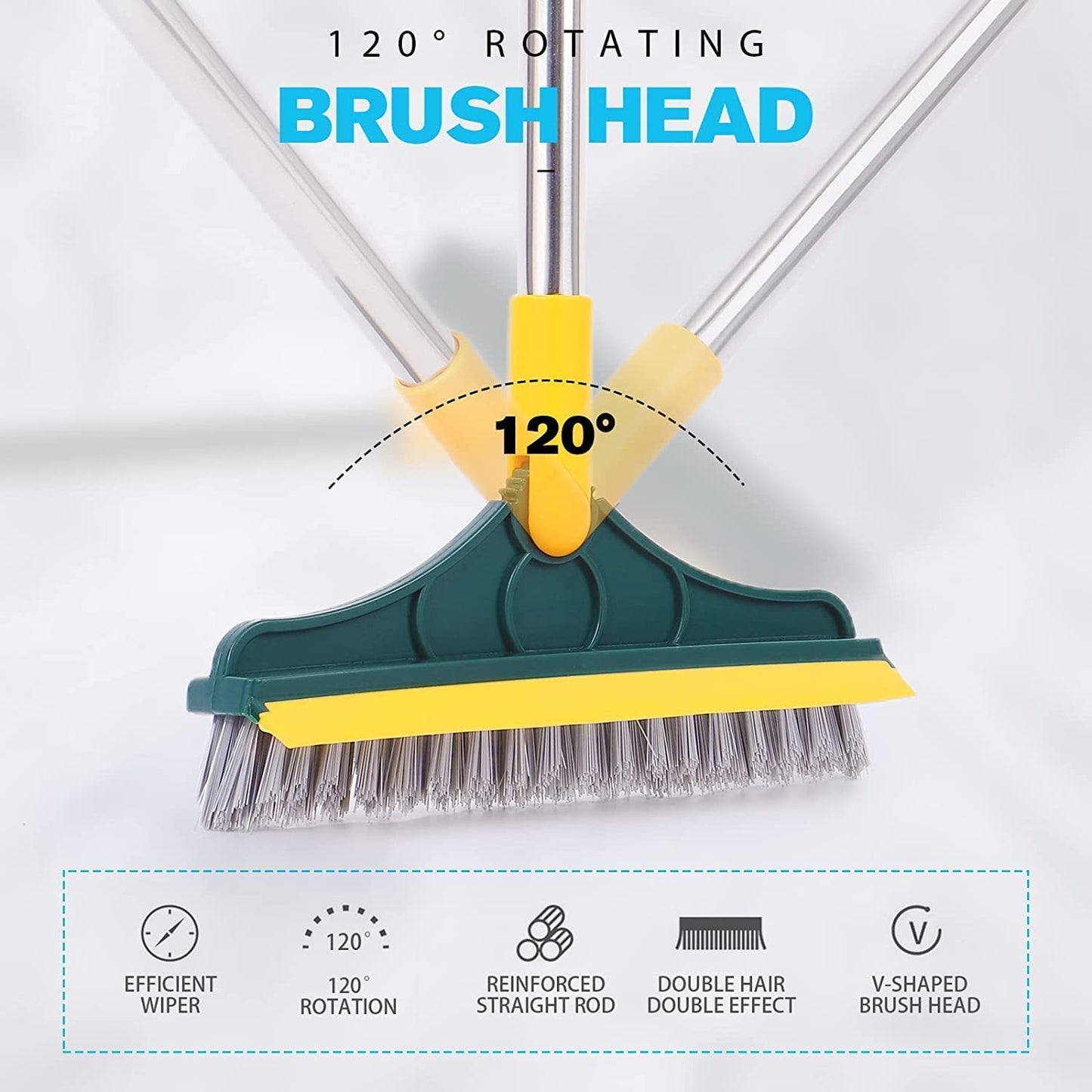 2 In 1 Floor Cleaning Brush Bathroom Tile Windows Floor Cleaning Brush With 120° Rotatable Head – Multipurpose Bathroom Floor Cleaning Brush – Floor Brush Scrubber – Without Box