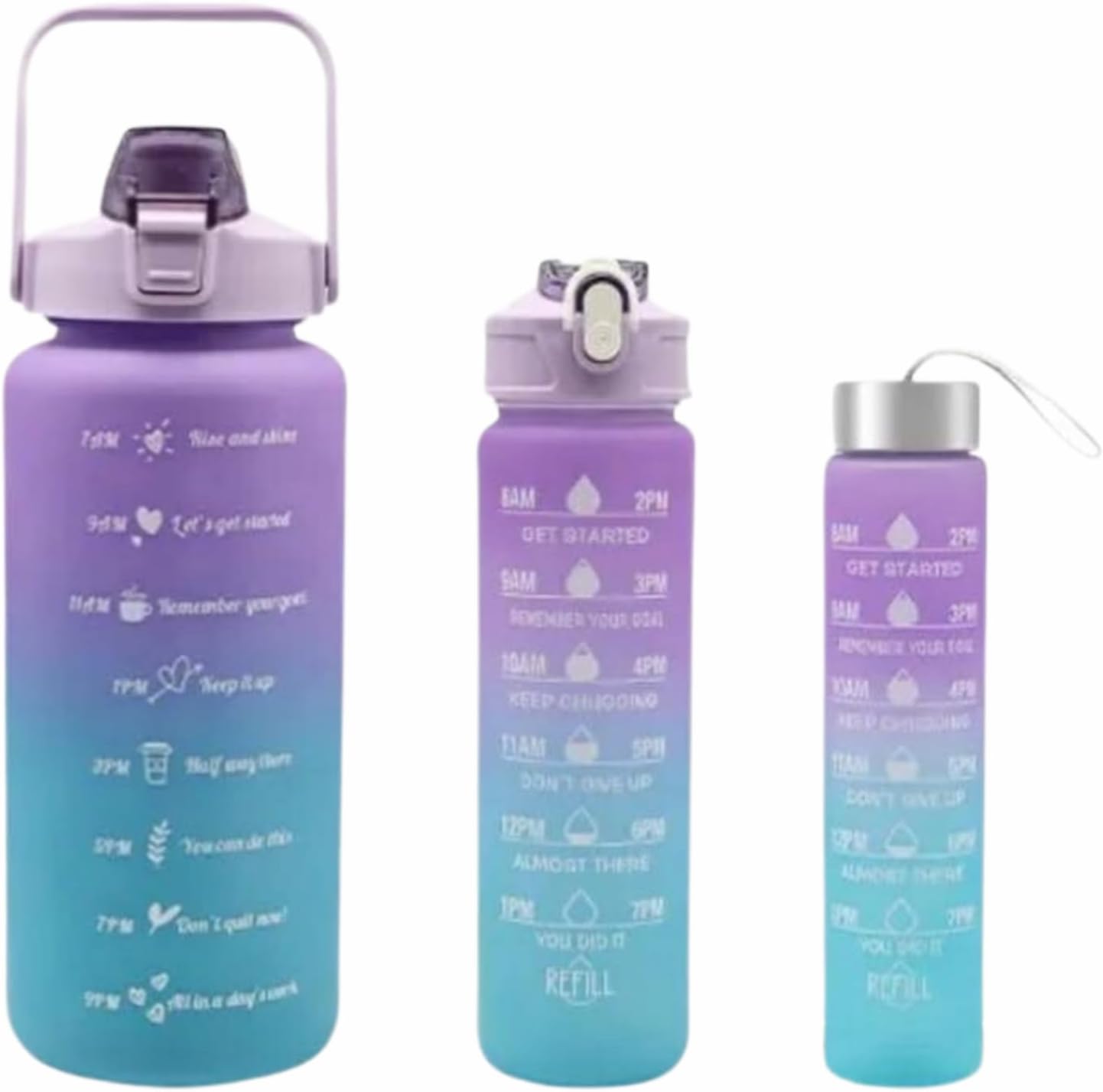 Sports Water Bottles 3 Pcs Set With Motivational Time Marker & Leak Proof Flip Top Lid (random Color)