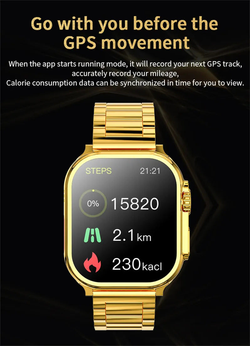 C9 Ultra Max Gold Edition Color Smartwatch 2.1 Inch Screen With Hryfine App