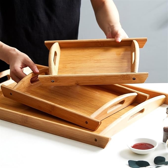 03 Pcs Set Wood Serving Tray For Kitchen