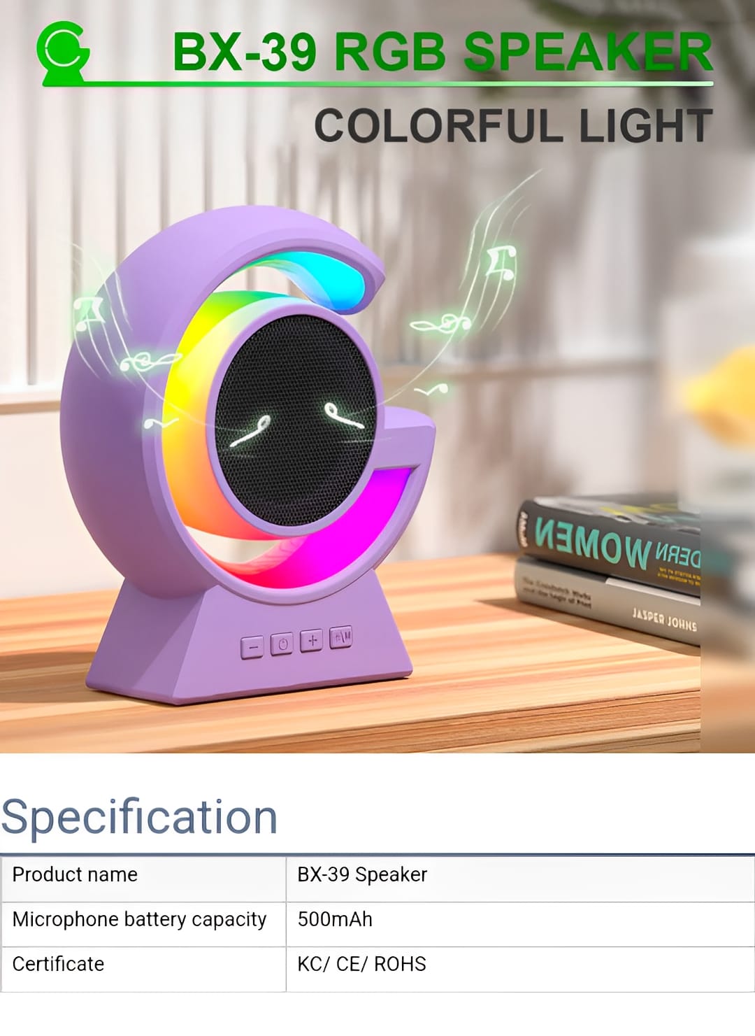 Bx-39 Mini G Wireless Speaker With Rgb Light & Wireless Charging – 5.3 Speaker & Bedside Lamp