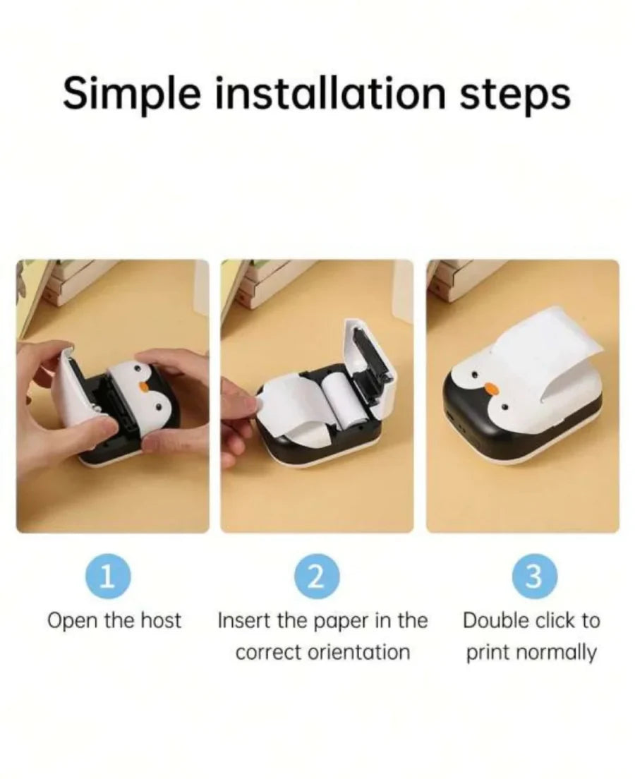 Penguin Design Rechargeable Portable Mini Printer (random color)