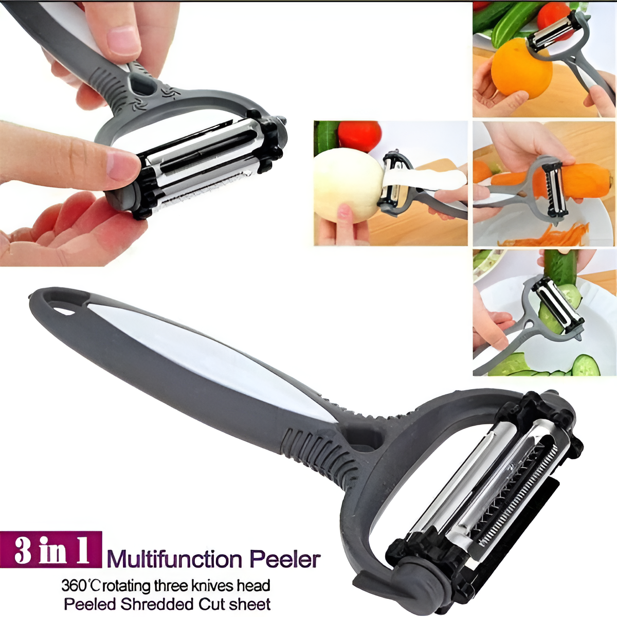 3-in-1 Vegetable Peeler Cyclone Knife – Roto Peeler | Multifunctional Kitchen Tool Designed For Multiple Peeling ( Random Color)