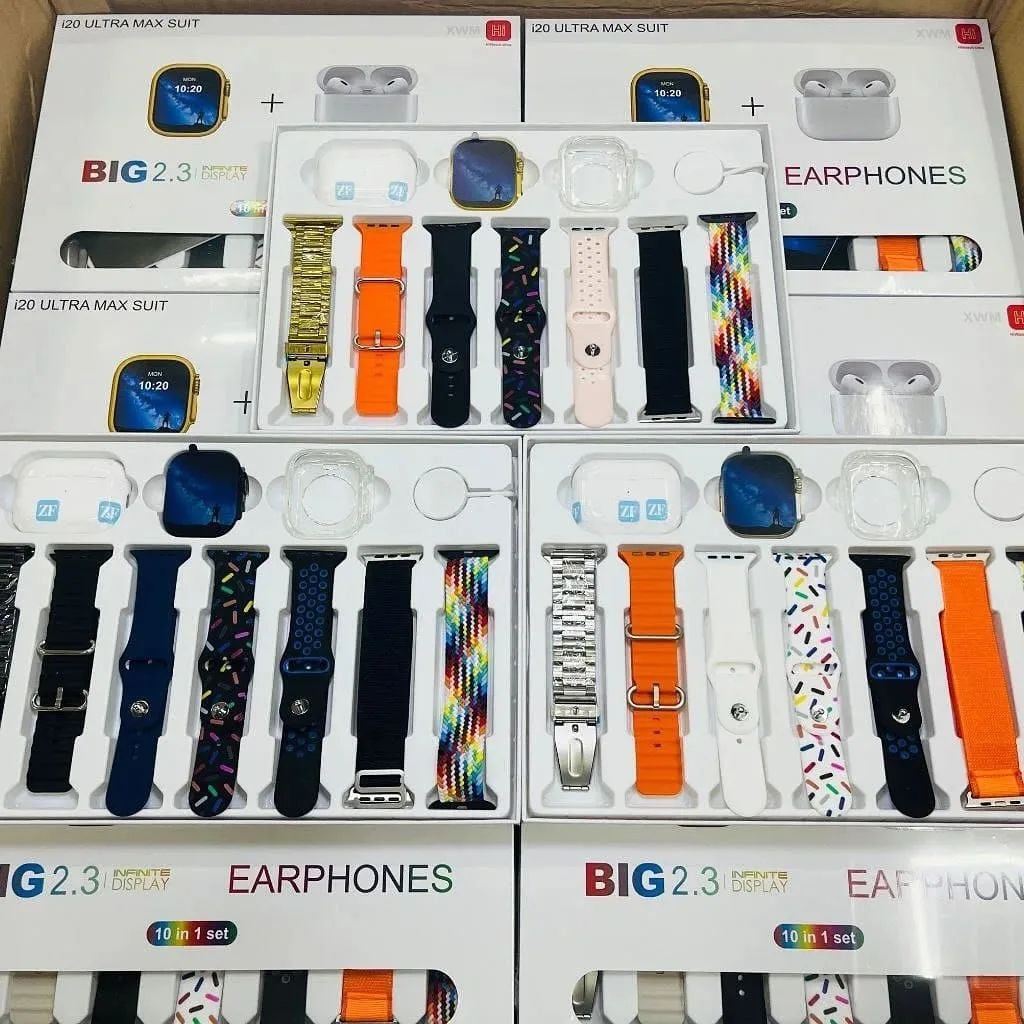 I20 Ultra Max Suit Smart Watch 10 In 1 Box 2.3inch Large Screen With 7 Strips With Airpods2 (random Color)
