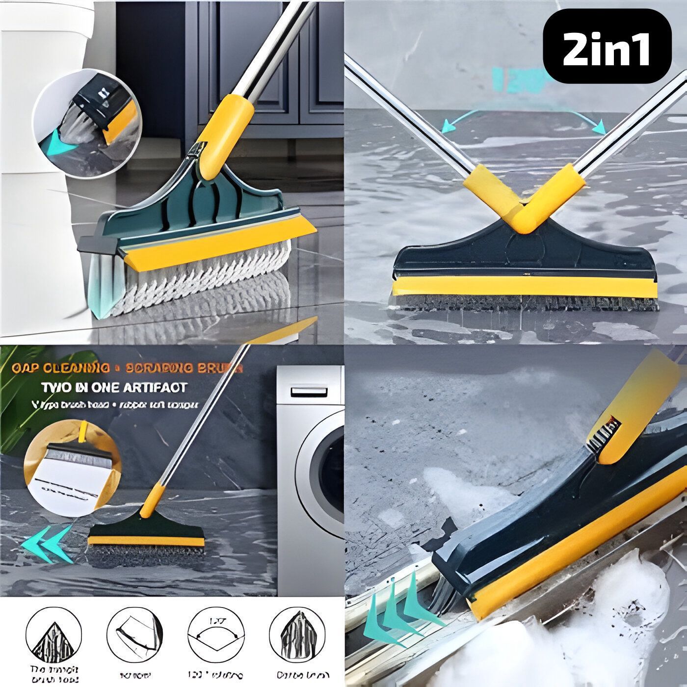 2 In 1 Floor Cleaning Brush Bathroom Tile Windows Floor Cleaning Brush With 120° Rotatable Head – Multipurpose Bathroom Floor Cleaning Brush – Floor Brush Scrubber – Without Box