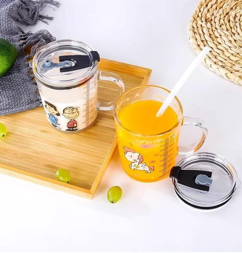 Unicorn Shape 350 Ml Glass Mug - With Straw & Lid (unicorn shape )