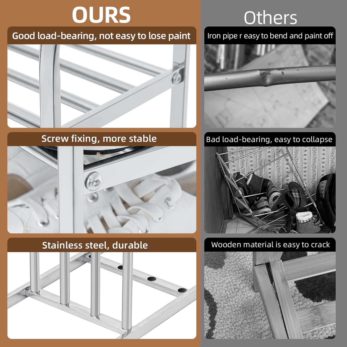 6 Layers Stainless Steel Shoe Rack – Adjustable