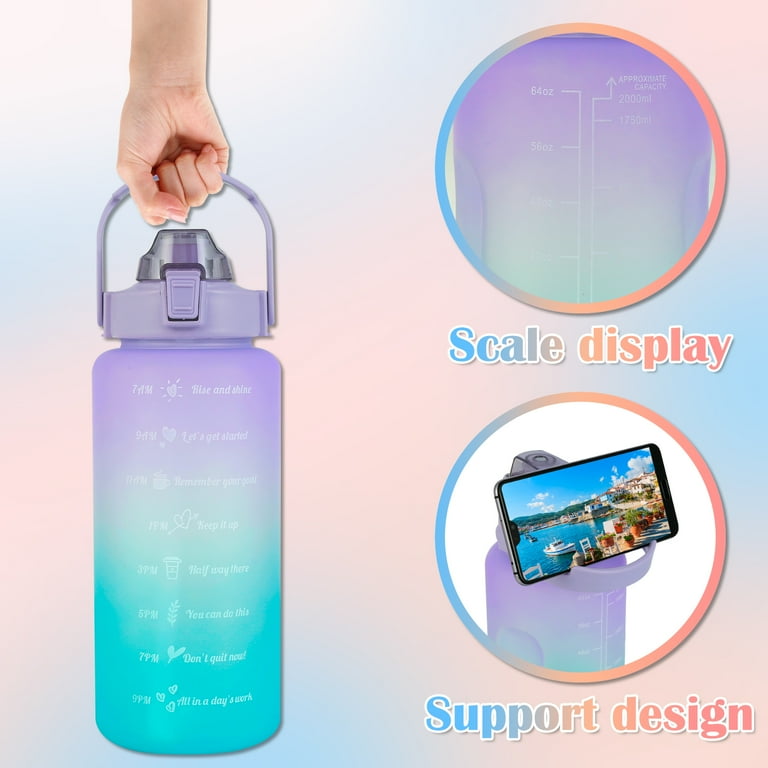 Sports Water Bottles 3 Pcs Set With Motivational Time Marker & Leak Proof Flip Top Lid (random Color)