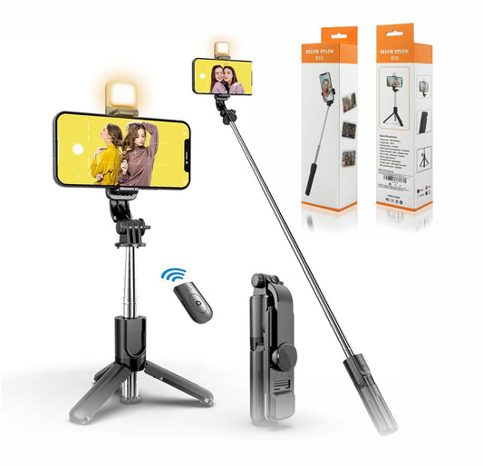 Selfie Stick Tripod R1s Bluetooth Remote Control Tripod - With Wireless Remote Shutter & Light