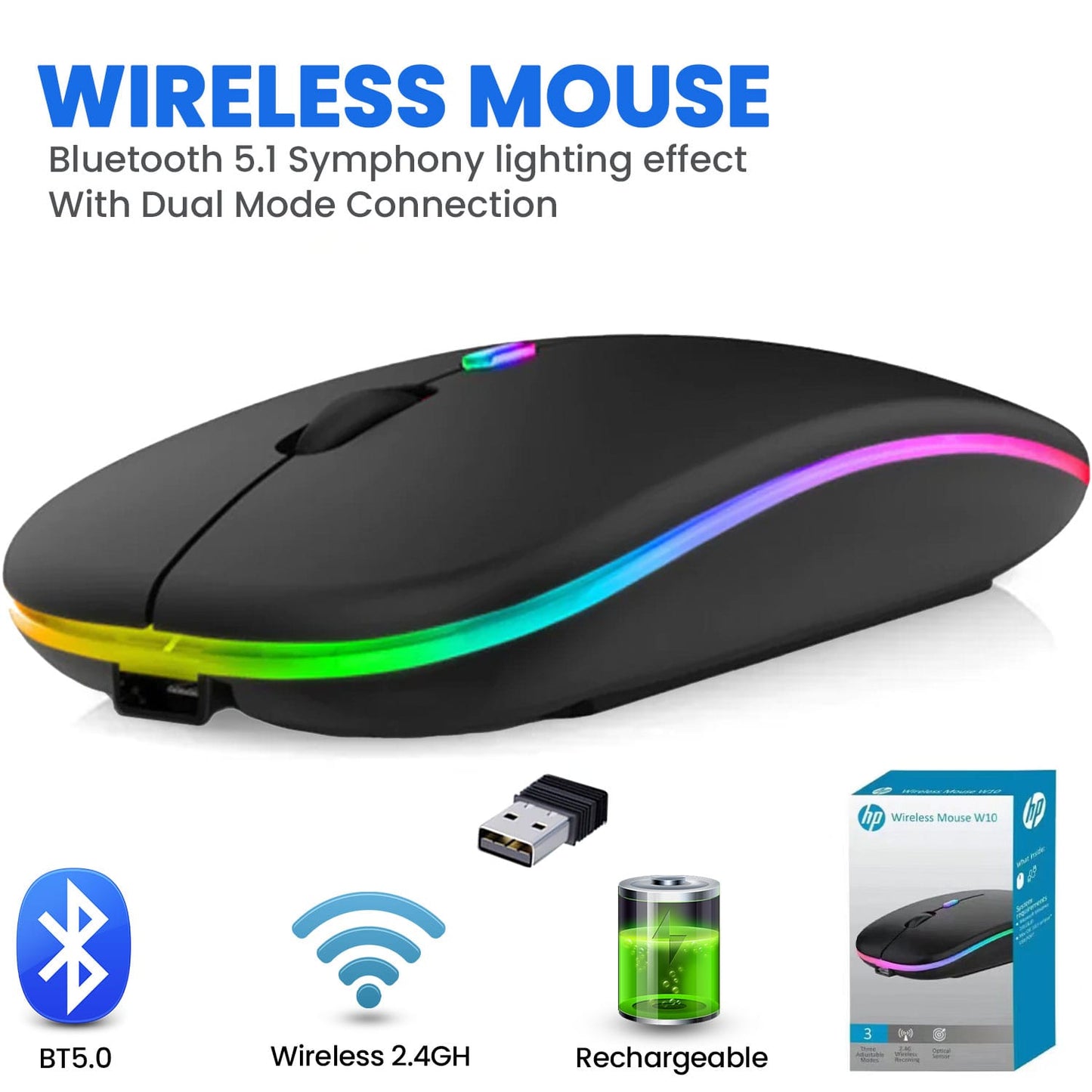 Hp W10 Wireless Rgb Mouse