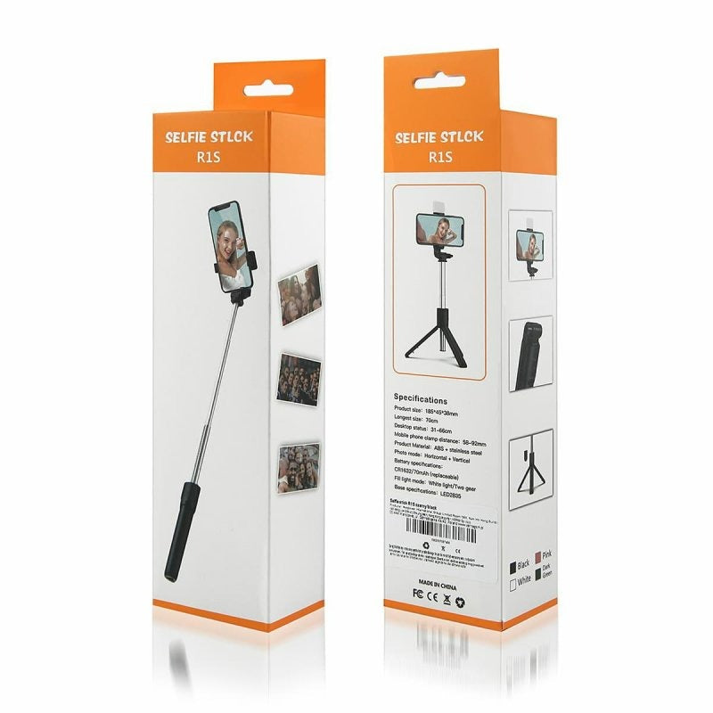 Selfie Stick Tripod R1s Bluetooth Remote Control Tripod - With Wireless Remote Shutter & Light