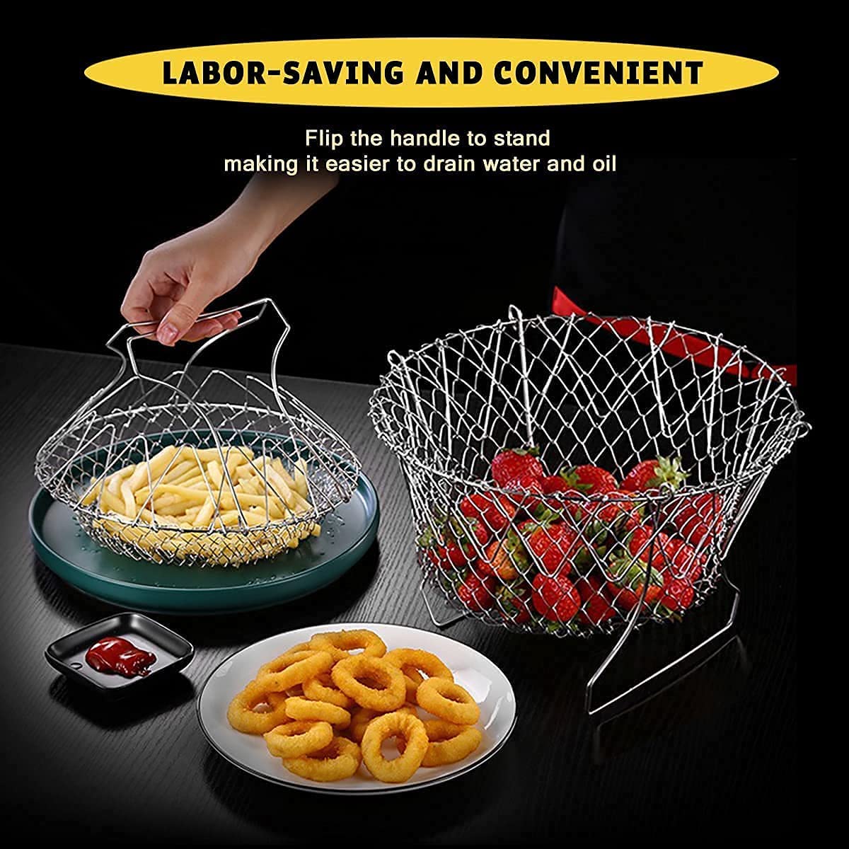 Stainless Steel Multi-functional Foldable Cooking Chef Basket