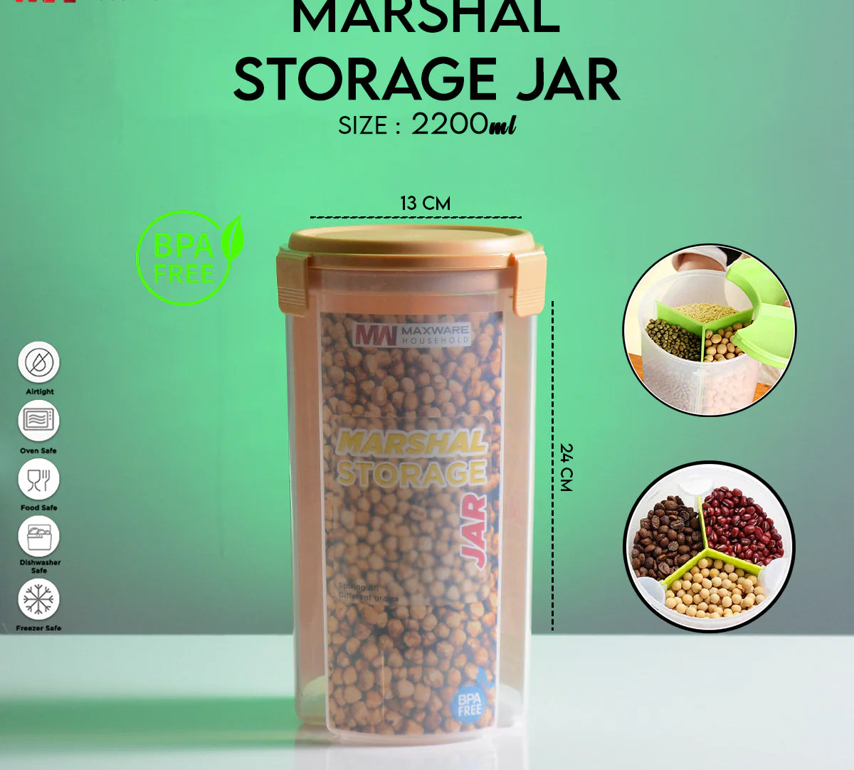 Marshal Storage Jar – 3 In 1 Jar – 2200 Ml (random color)