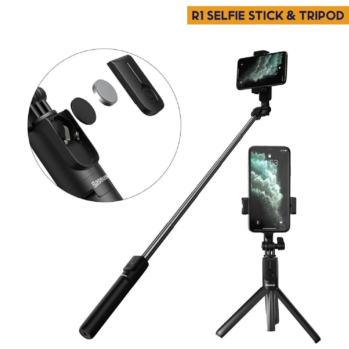 Selfie Stick Tripod R1s Bluetooth Remote Control Tripod - With Wireless Remote Shutter & Light